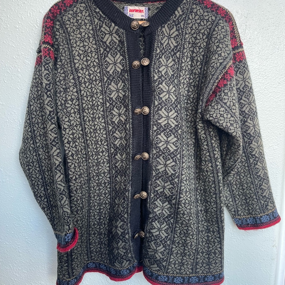 Pure wool Black and Red Norwegian Cardigan